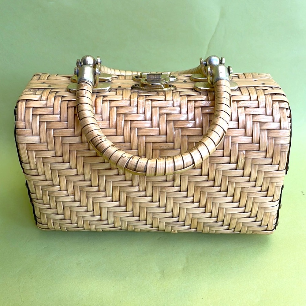Vintage cream/brown handmade wicker woven bag